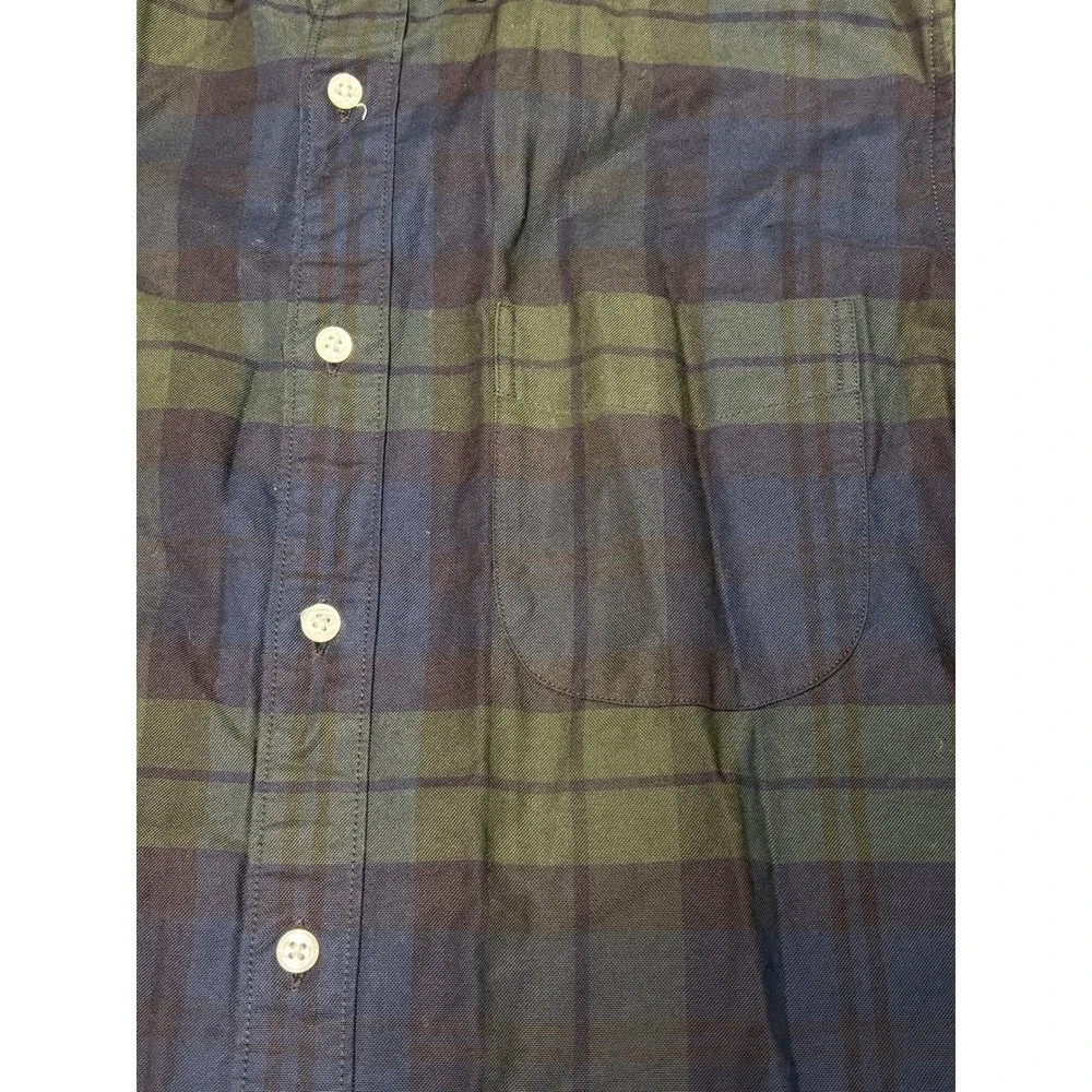 J. Crew Slim Fit Black Watch Plaid Cotton Oxford Shirt Navy Green K1993 Mens M